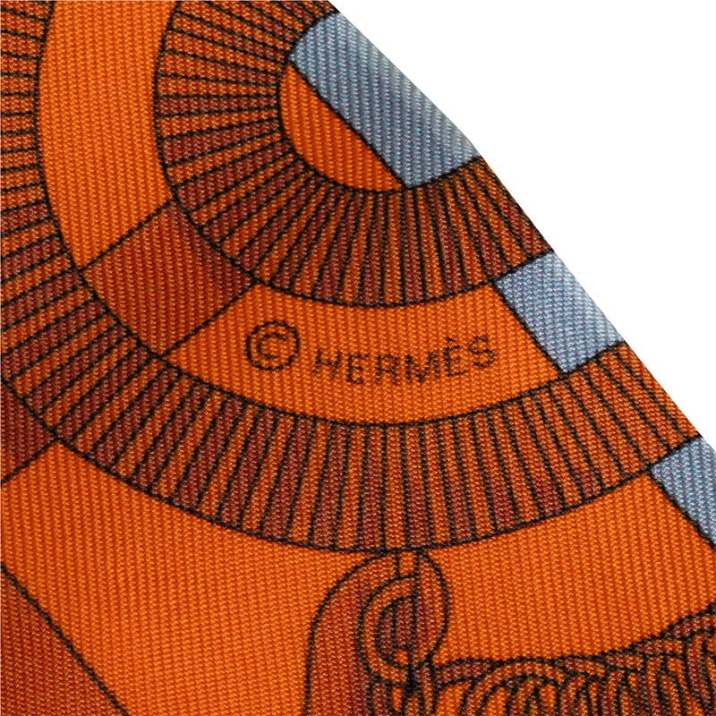 エルメス ツイリー EPERON D'OR 黄金の拍車 スカーフ オレンジ マルチカラー シルク レディース HERMES 【中古】_画像3