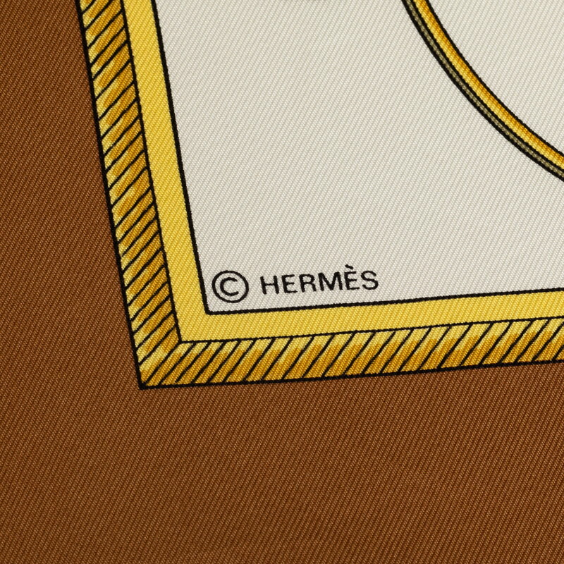 エルメス カレ LES VOITURES A TRANSFORMATION 折り畳み式幌の馬車 スカーフ ブラウン ホワイト マルチカラー シルク HERMES 【中古】_画像5
