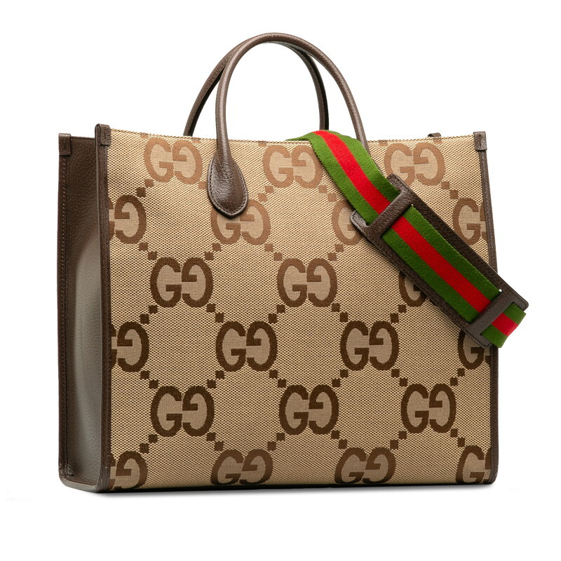 グッチ ジャンボGG シェリーライン ショルダーバッグ トートバッグ 2WAY 678839 ベージュ マルチカラー キャンバス GUCCI 【中古】_画像2