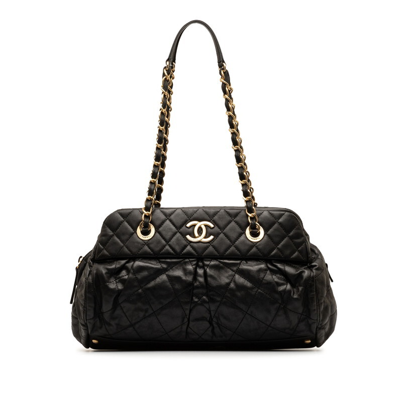 シャネル ココマーク マトラッセ チェーン ショルダーバッグ ブラック ゴールド ラムスキン レディース CHANEL 【中古】_画像1