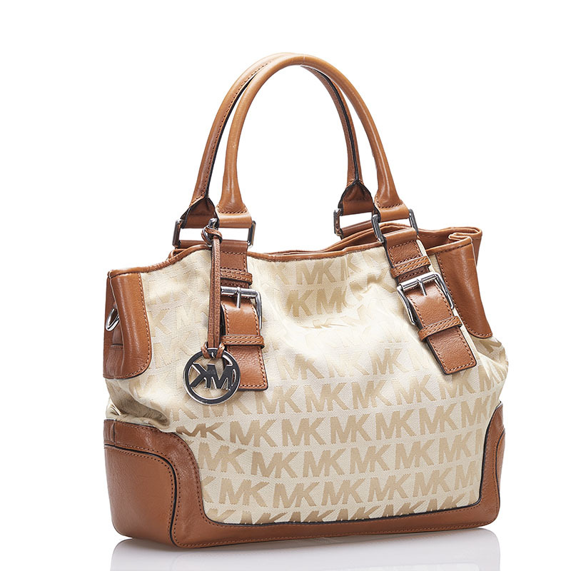 マイケルコース MKモノグラム トートバッグ ショルダーバッグ 2WAY ベージュ ブラウン キャンバス レザー Michael Kors 【中古】_画像3