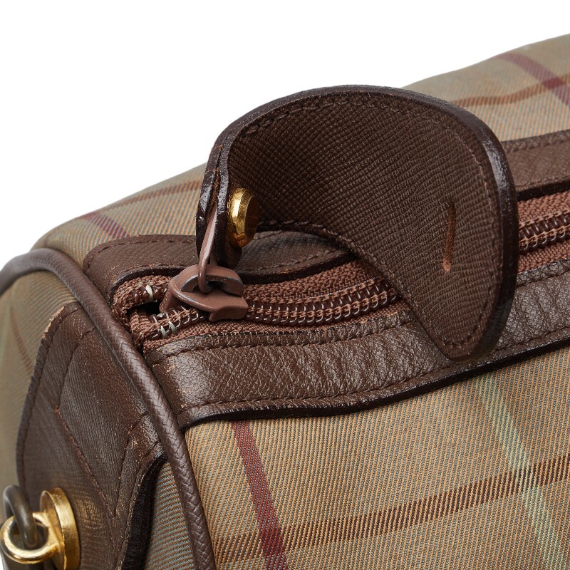  Burberry проверка сумка "Boston bag" путешествие сумка путешествие для сумка хаки Brown парусина кожа женский BURBERRY [ б/у ]