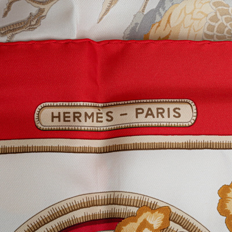 エルメス カレ90 Caraibes カリブ鳥 スカーフ レッド マルチカラー シルク レディース HERMES 【中古】_画像3