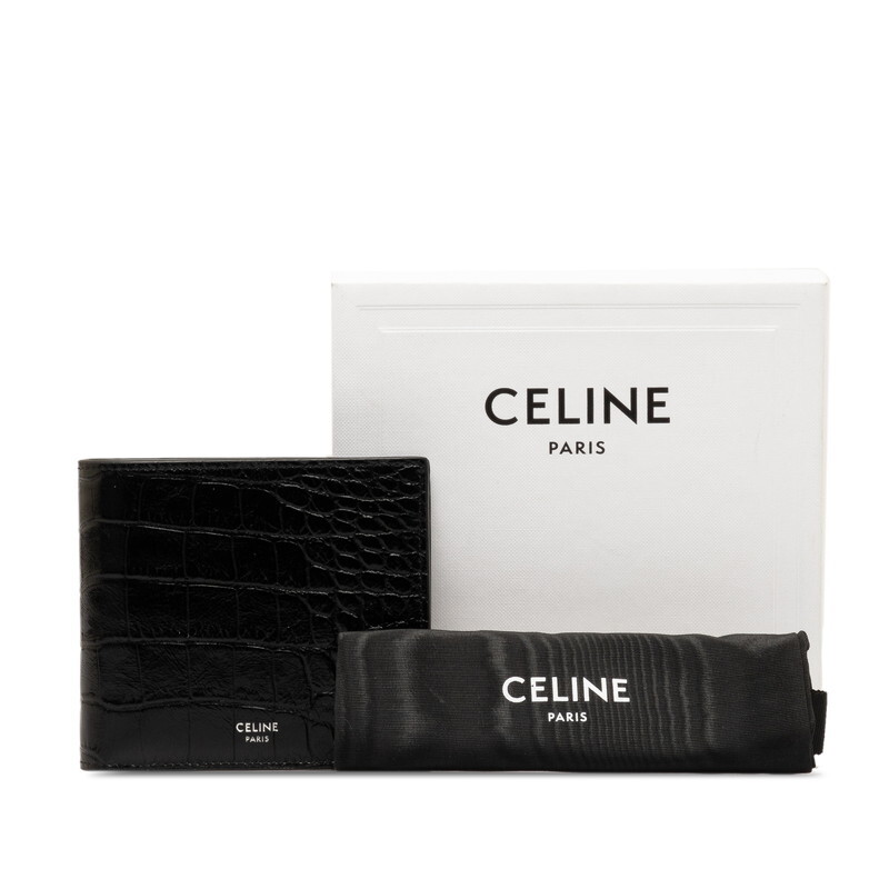 セリーヌ クロコ型押し バイフォールドウォレット 二つ折り財布 ブラック エナメル レディース CELINE 【中古】_画像9