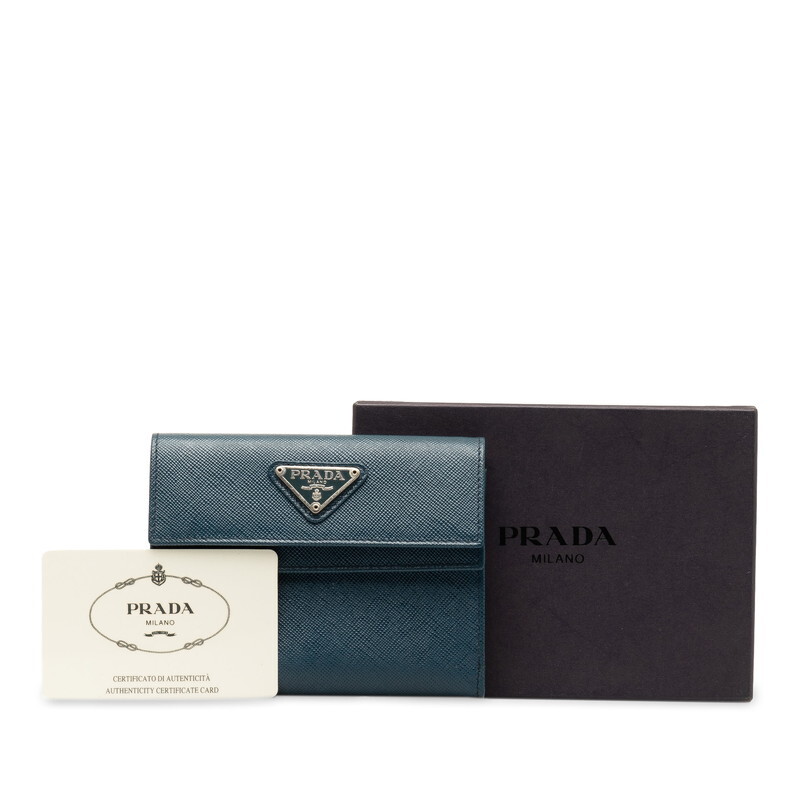 プラダ 三角ロゴプレート サフィアーノ 二つ折り財布 M53A ブルー レザー レディース PRADA 【中古】_画像9