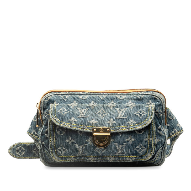  Louis Vuitton monogram Denim pouch indigo body bag waist bag M95347 blue Denim leather LOUIS VUITTON [ used ]