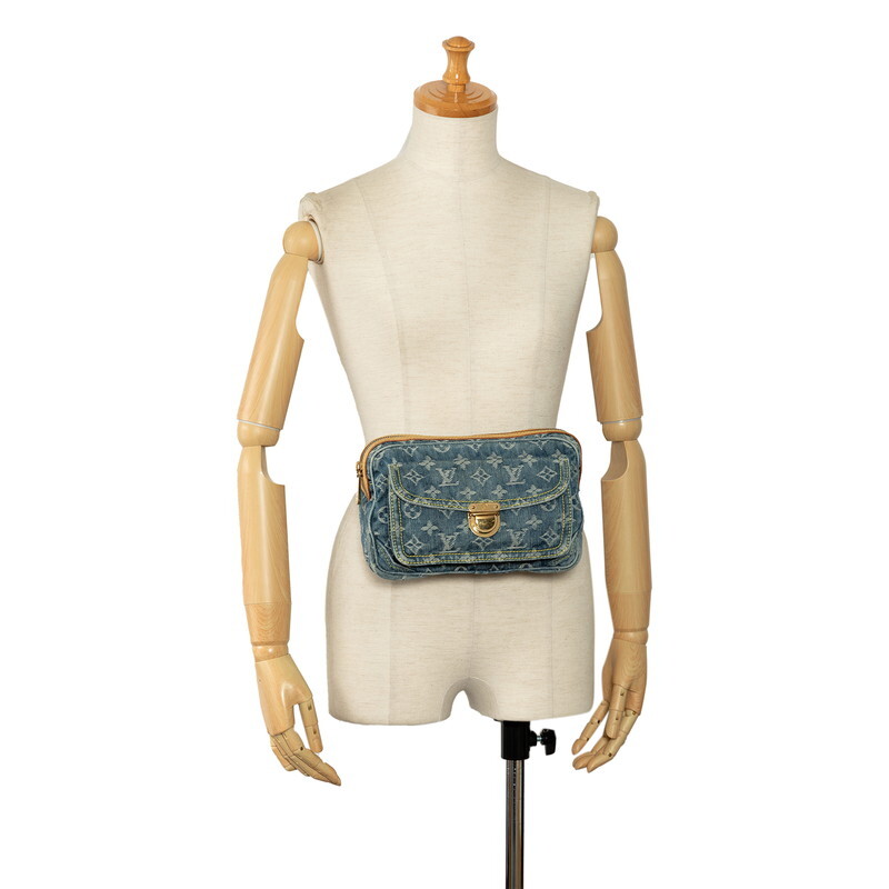  Louis Vuitton monogram Denim pouch indigo body bag waist bag M95347 blue Denim leather LOUIS VUITTON [ used ]