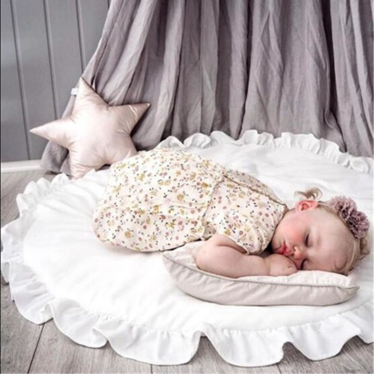 ベビーマット ホワイト フリル サニーマット 洗える お昼寝 撮影 丸型 布団  オールシーズン 洗える 白 赤ちゃん 