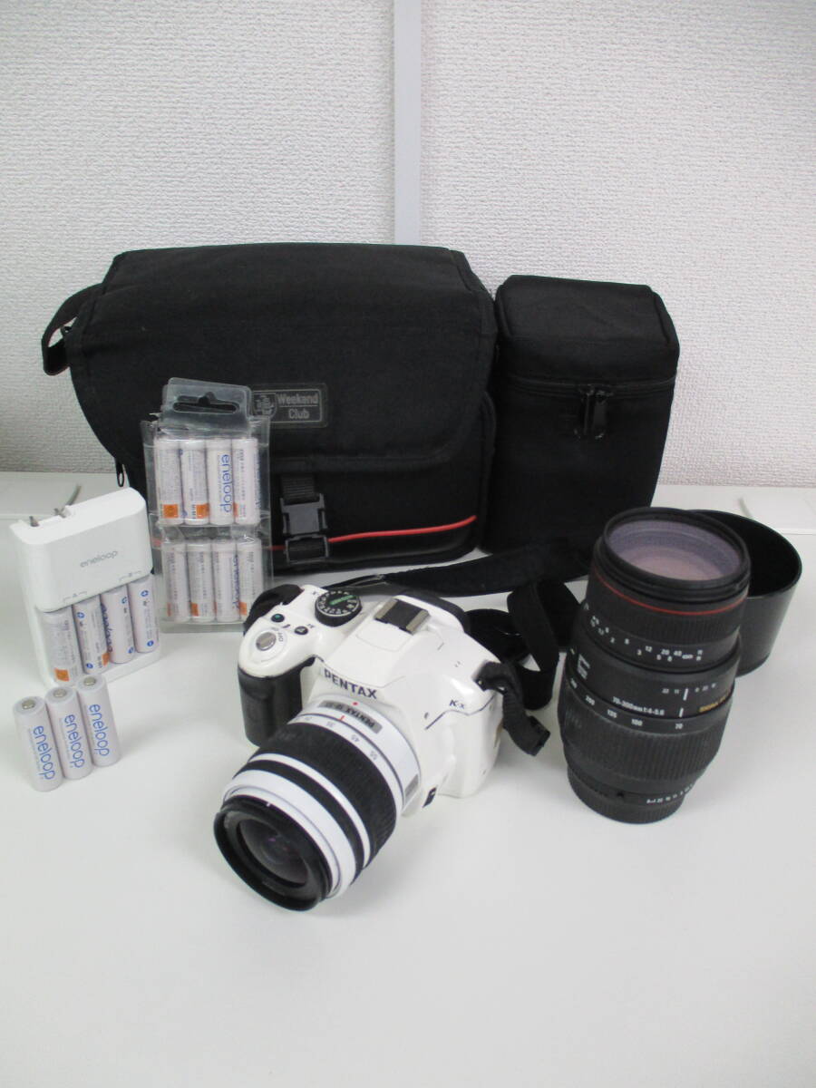 中古 カメラ PENTAX ペンタックス K-x ホワイト 1:3.5-5.6 18-55mm AL /レンズ SIGMA APO DG 70-300mm 1:4-5.6 ※通電のみ確認済 ／Lの画像1