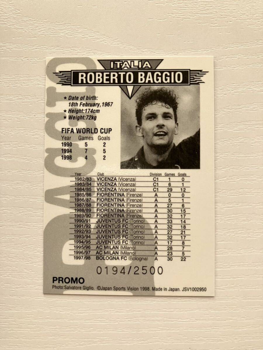 2500枚限定 プロモーションカード イタリア代表 ロベルト・バッジョ Roberto BAGGIOの画像2