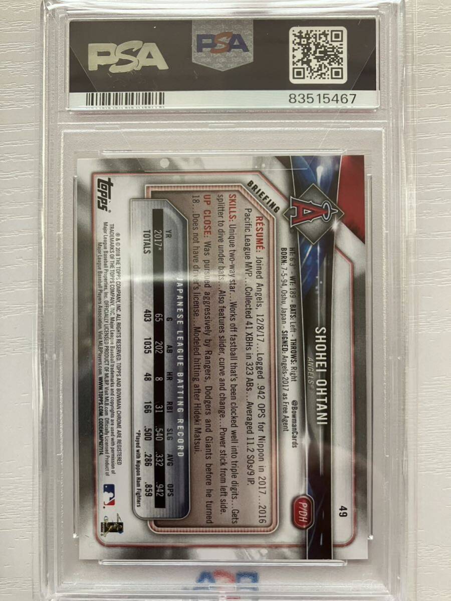 PSA10 RC 2018 TOPPS BOWMAN 49 大谷翔平 ルーキーカードの画像2