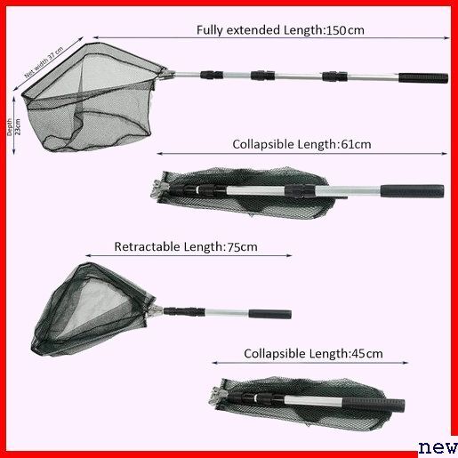 玉網 淡水海水渓流適用 伸縮4段階調節可能 釣りネット パクト 三角型 タモ網 魚網 ランディングネット ラバー 69の画像2