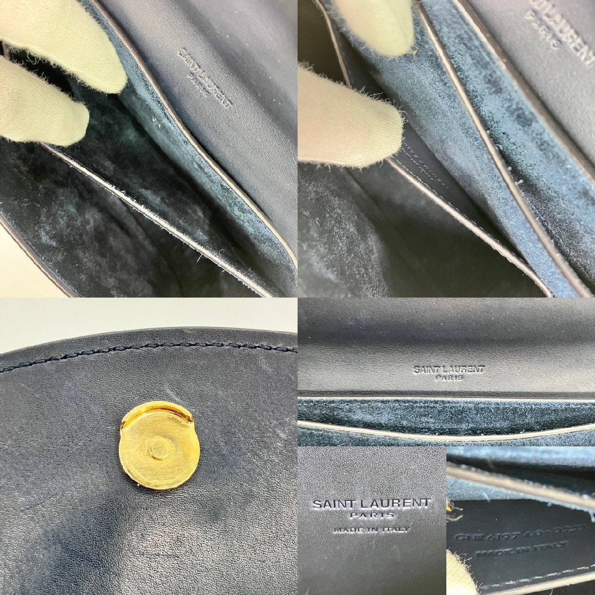  Yves Saint-Laurent YVES SAINT LAURENT сумка на плечо YSL Logo темно-синий Gold металлические принадлежности наклонный .. сумка портфель женский сумка 6-3-898