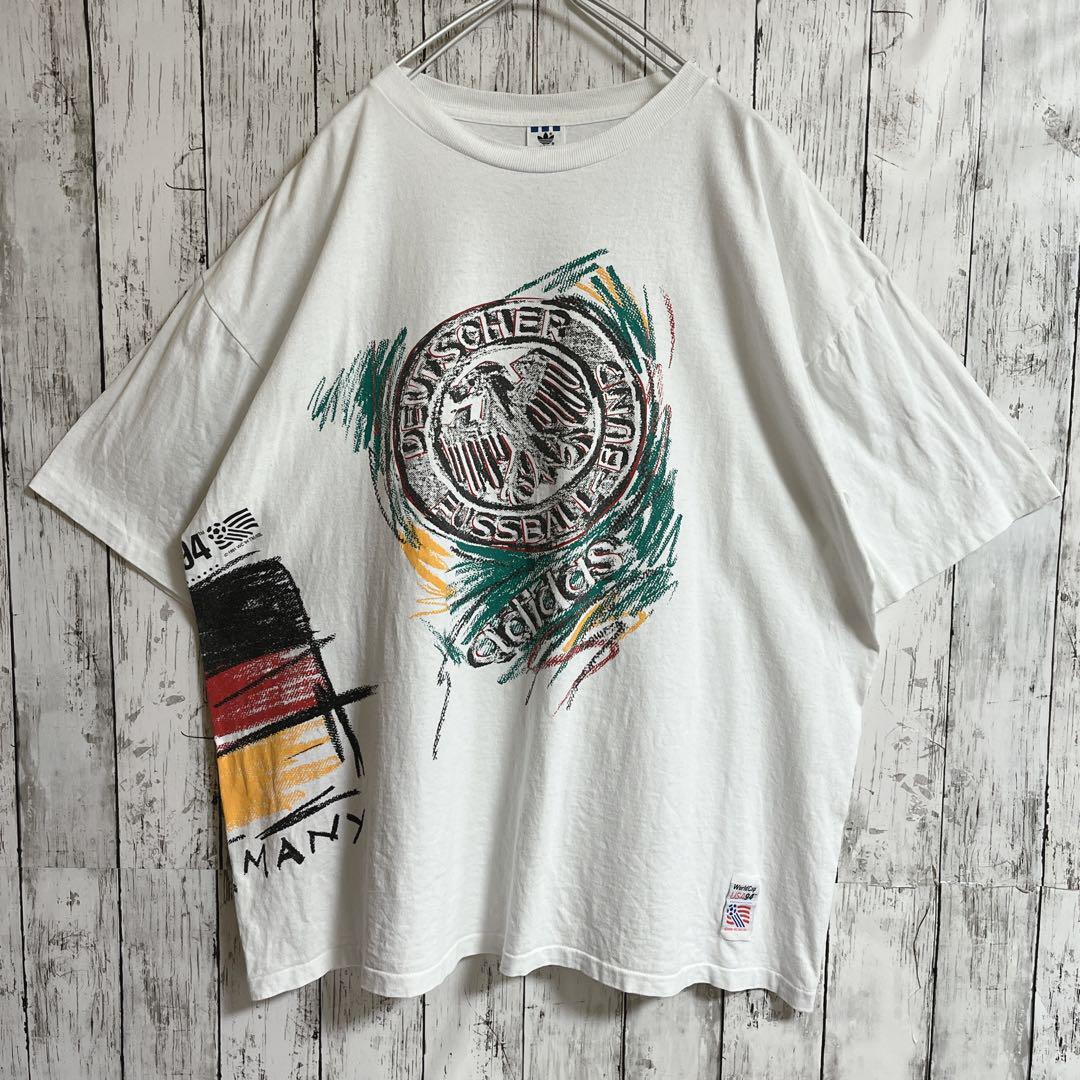 90's adidas アディダス USA製 ワールドカップ ドイツ代表 ビンテージTシャツ 白 2XL 90年代ヴィンテージ シングルステッチ HTK3578_画像1