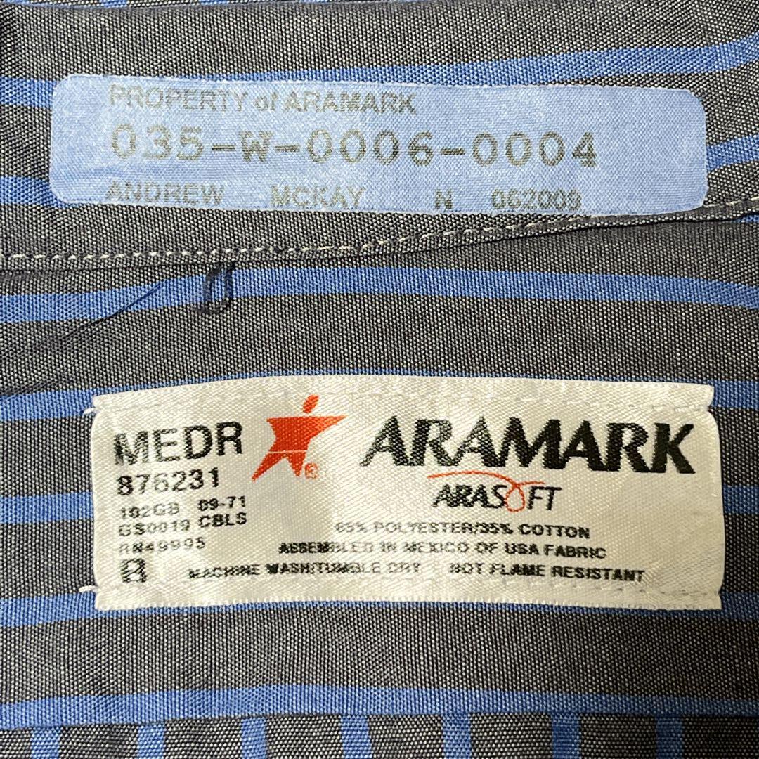 90's ARAMARK ワークシャツ ストライプ ワッペン L相当 90年代ヴィンテージ US古着 アメカジ HTK3605