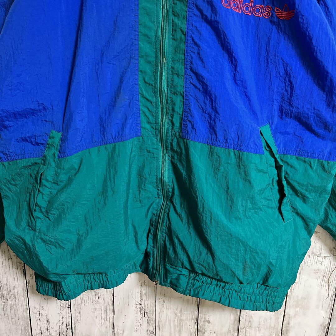 80's adidas アディダス ナイロンジャケット XL 青ターコイズ 80's adidas アディダス ナイロンジャケット XL 青ターコイズ