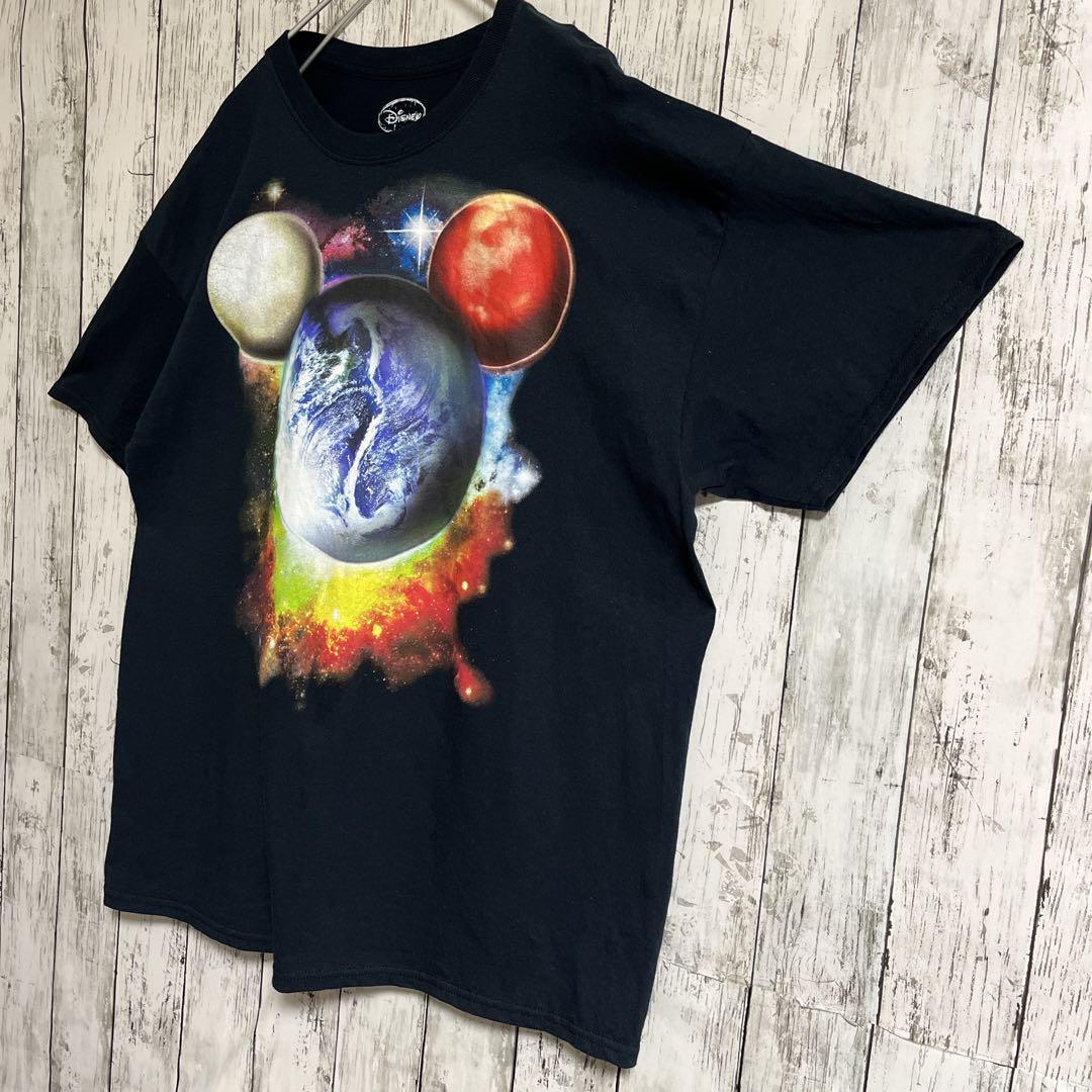 Disney ディズニー ミッキーマウス アートTシャツ XL 濃紺 ダークネイビー 宇宙 US古着 アメカジ ビッグサイズ HTK3757