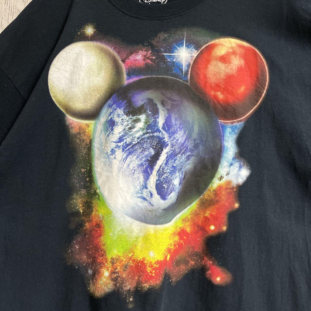 Disney ディズニー ミッキーマウス アートTシャツ XL 濃紺 ダークネイビー 宇宙 US古着 アメカジ ビッグサイズ HTK3757