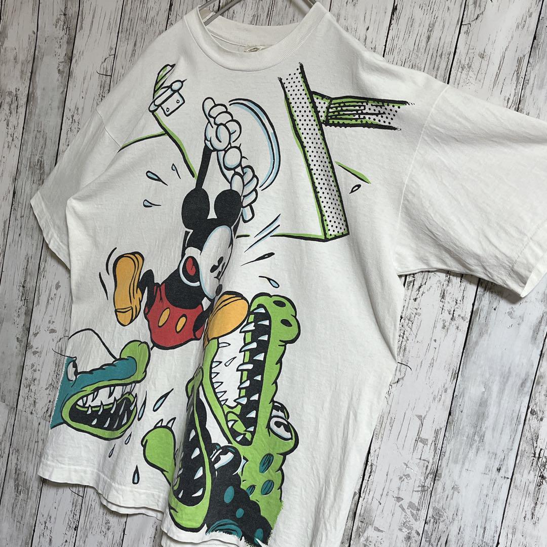 90's OLD Disney オールドディズニー ビンテージTシャツ アイボリー XL相当 90年代ヴィンテージ シングルステッチ US古着 HTK3763