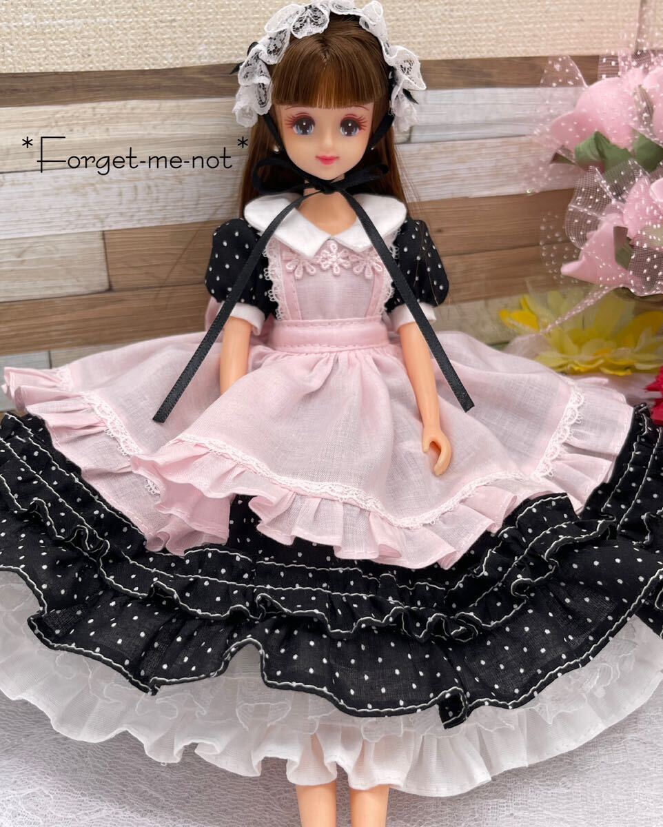 *Forget-me-not*☆送料無料☆黒ドット**ピンクエプロン☆ワンピースセット☆ジェニーサイズ☆手づくり☆handmade☆一点物☆の画像2