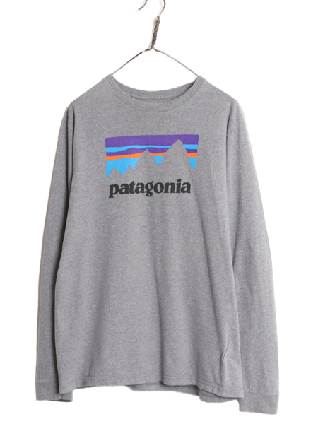 パタゴニア プリント 長袖 Tシャツ メンズ М 古着 Patagonia アウトドア ロンT グラフィック ステッカー ロゴ ワンポイント クルーネック_画像1