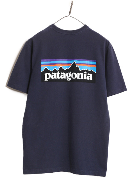 19年製 パタゴニア 両面 プリント 半袖 Tシャツ メンズ S / 古着 Patagonia アウトドア フィッツロイ P6 ボックスロゴ バックプリント 紺_画像1