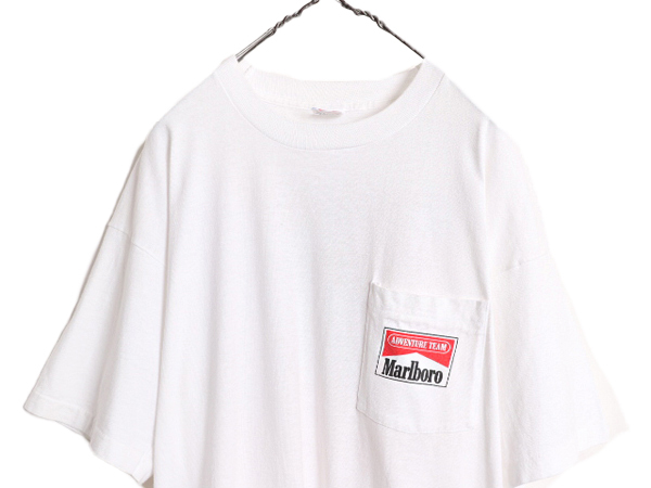 90s USA製 ★ マルボロ バイク イラスト プリント Tシャツ メンズ XL / 90年代 Marlboro 企業物 当時物 アート ポケT シングルステッチ 白_画像3