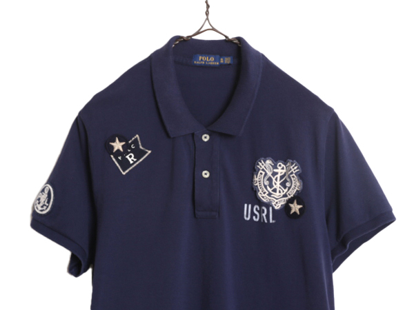  Polo Ralph Lauren deer. . polo-shirt with short sleeves One-piece lady's XL / old clothes dress mini height knee on height large size marine badge navy blue 