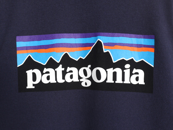 19年製 パタゴニア 両面 プリント 半袖 Tシャツ メンズ S / 古着 Patagonia アウトドア フィッツロイ P6 ボックスロゴ バックプリント 紺_画像3