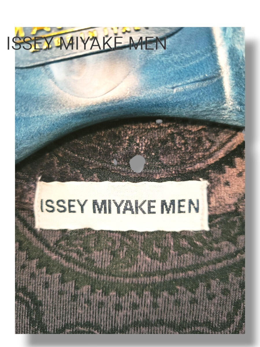 【ISSAY MIYAKE MEN/イッセイミヤケメン】ハーフジップトップス　幾何学模様　レーヨン　ジャガード　サイズM 　チャコールグレー_画像10