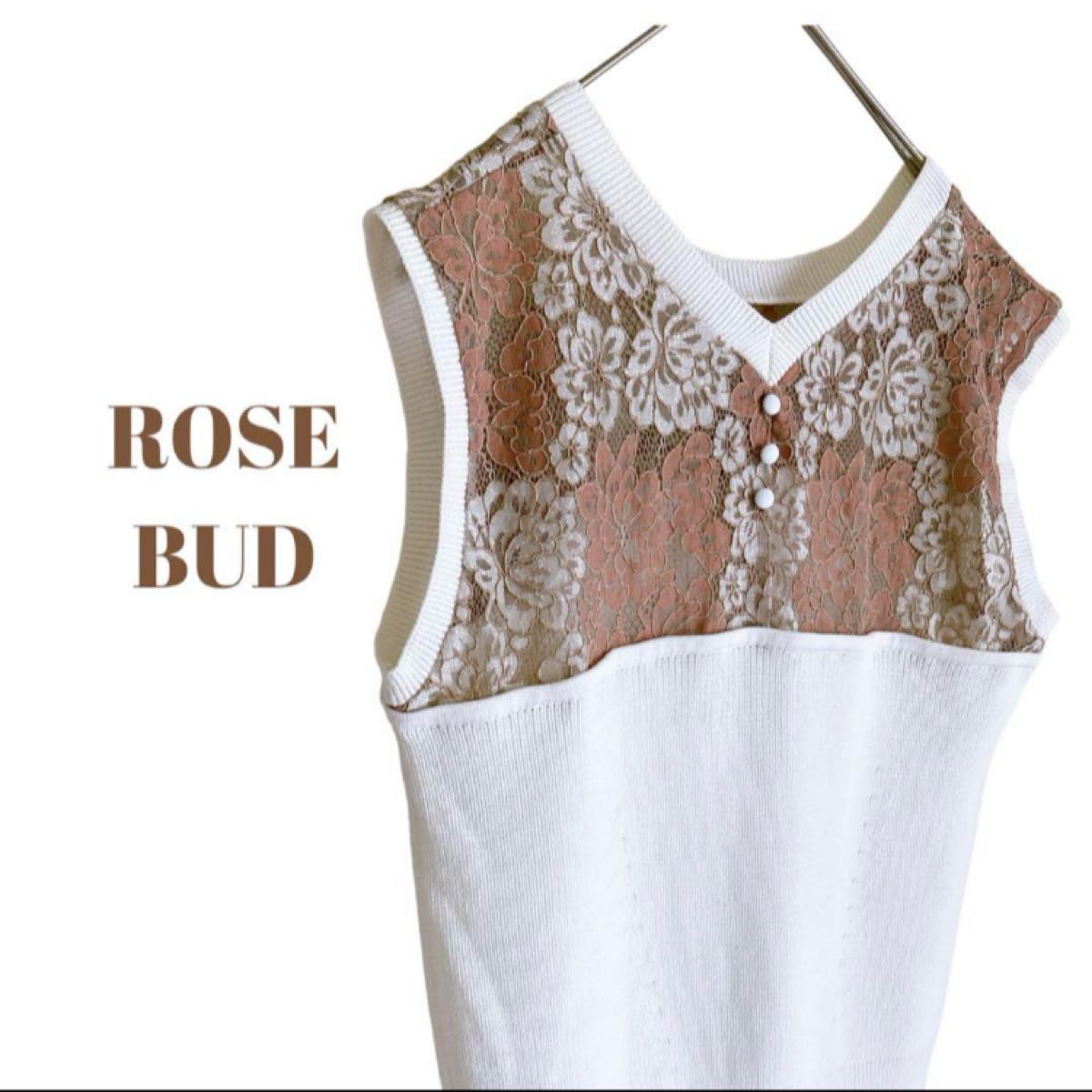 新品未使用 ROSE BUD ノースリーブ ニット レース フリー ローズバッド  シアー カットソー