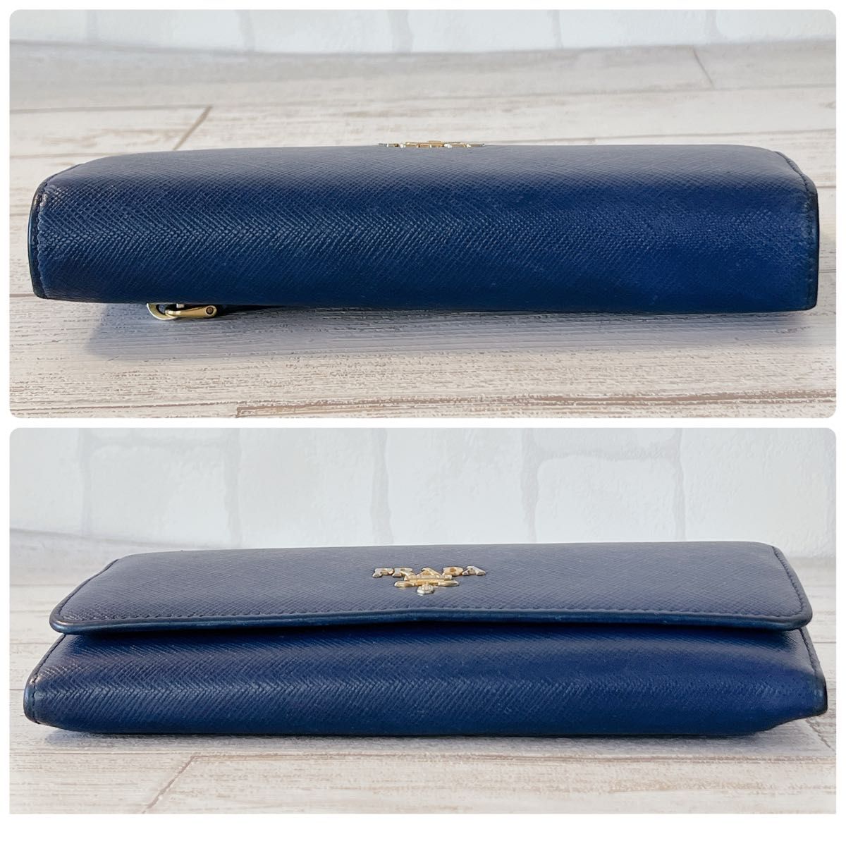 美品✨プラダ マルチカラーフラップ長財布 サフィアーノレザー パスケース付 青 美品 PRADA プラダ 長財布 マルチカラー 金ロゴ パスケース