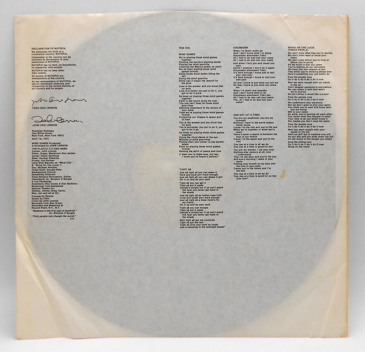★良盤 US ORIG LP★JOHN LENNON/Mind Games 1973年 高音圧 インナースリーブ付 ヌートピア宣言 米国APPLE SW-3414 BEATLESの画像9