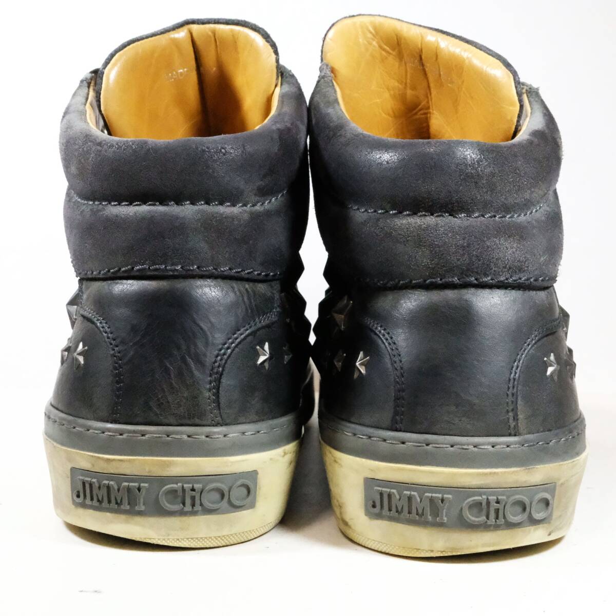 【美品】JIMMY CHOO ジミーチュウ サイズ:44(29cm相当) ハイカット スニーカー スタッズ 星 スター ダメージ加工 ブラック 黒 シューズ_画像5