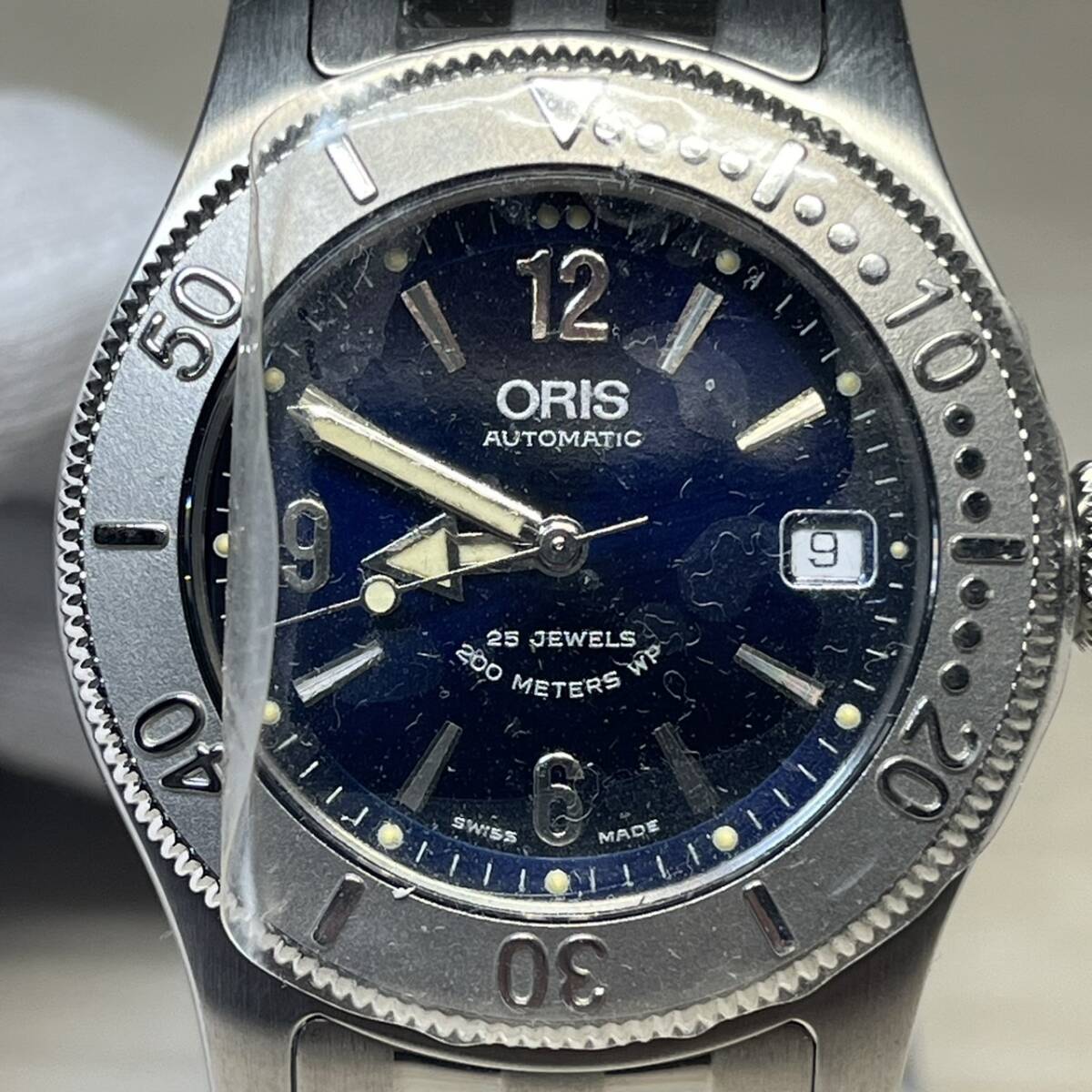【YH-8524】未使用保管品 ORIS オリス ビッグクラウン ダイバー200ｍ 7502 AT 自動巻 黒文字盤 デイト メンズ腕時計 稼働品の画像2