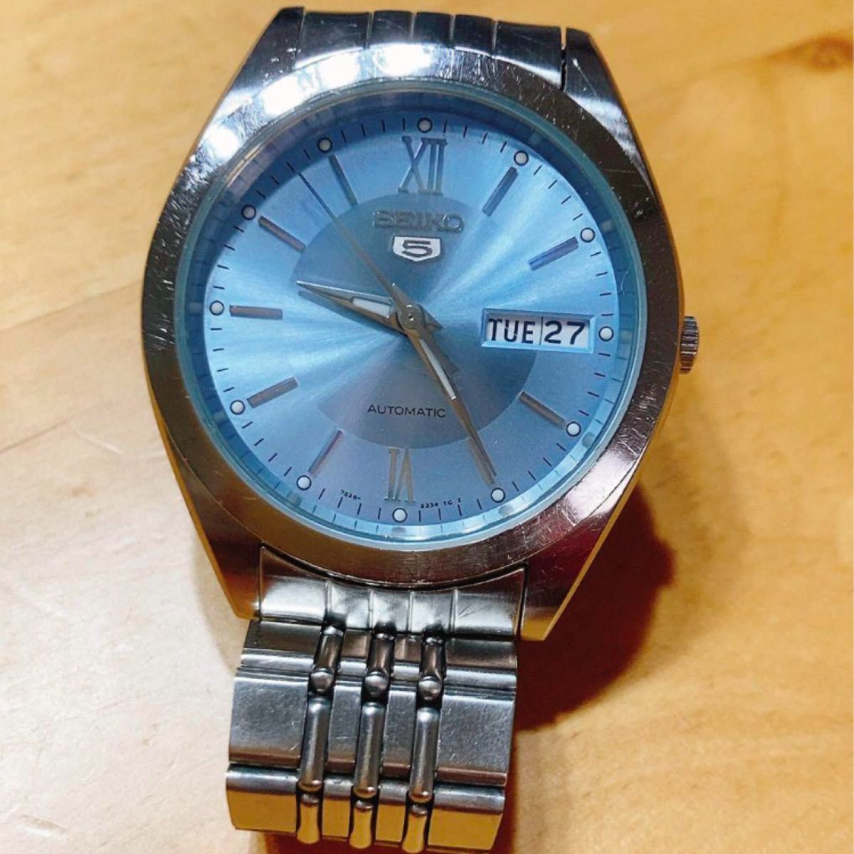 SEIKO5 7S26-0420 アイスブルー デイデイト 自動巻き 裏スケ SEIKO5 7S26-0420 アイスブルー デイデイト 自動巻き 裏スケ