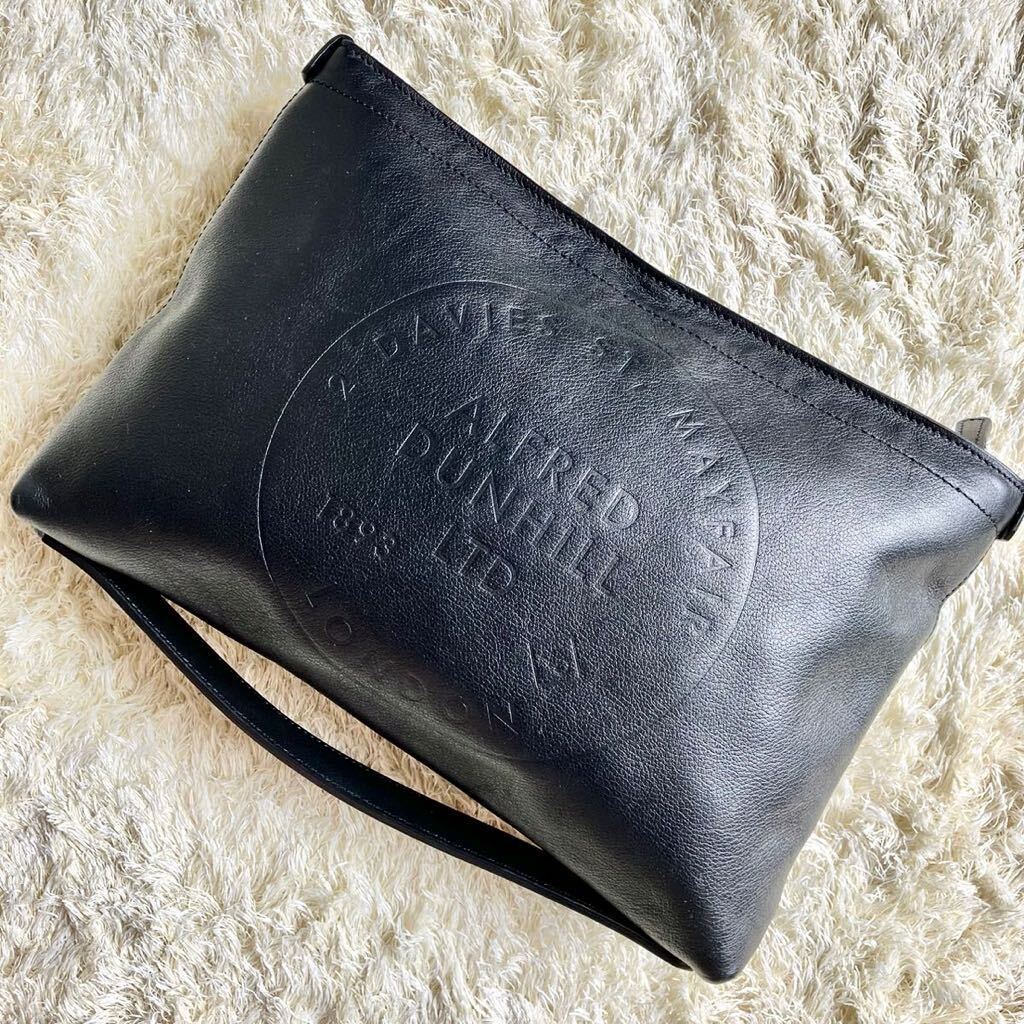 [ current model / beautiful goods ]1 jpy dunhill Dunhill Chill Turn Alfred clutch bag Second business hand leather men's black black 