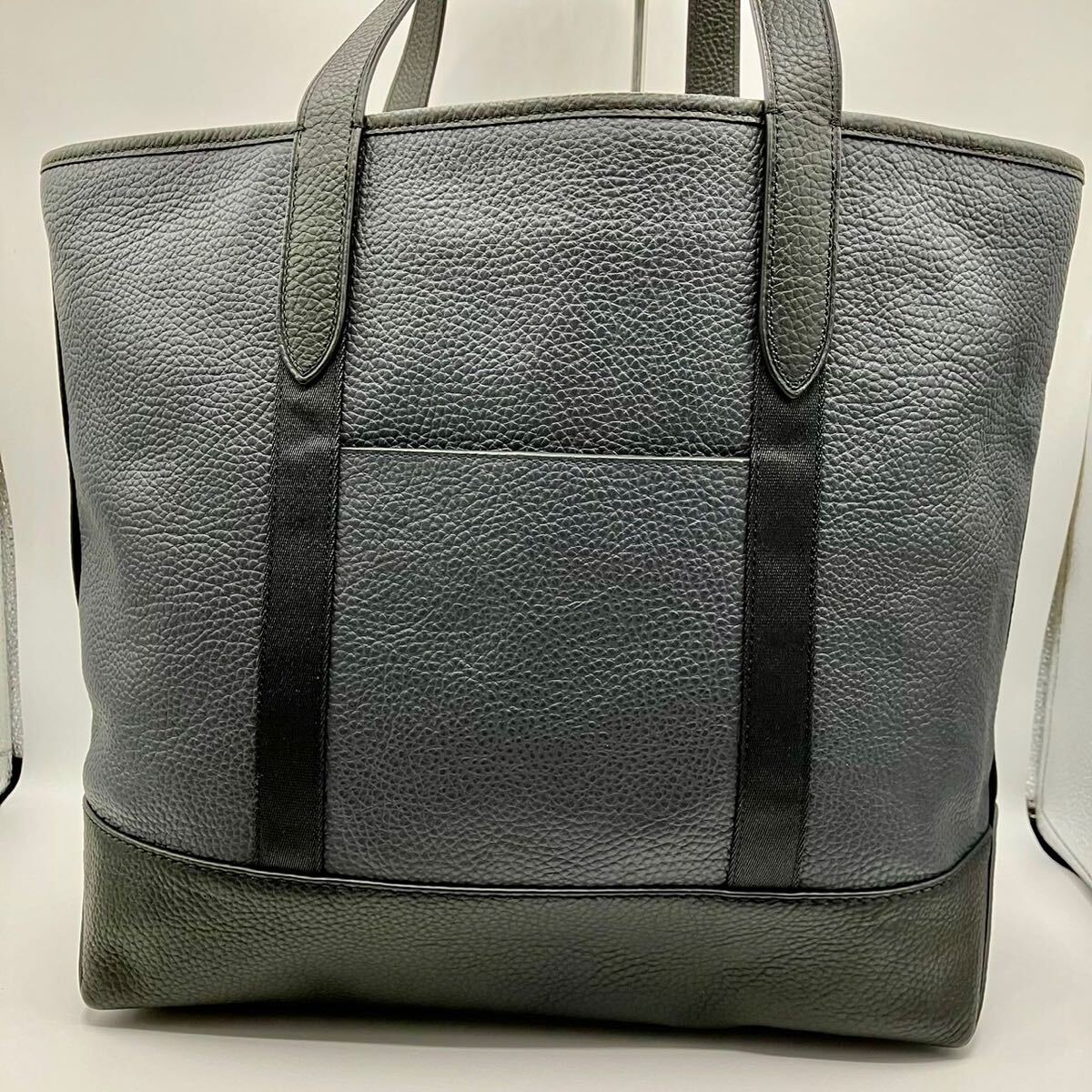 【A4収納可/極美品】1円 COACH コーチ トートバッグ ハンド ビジネス レザー 本革 シボ メンズ バイカラー ブラック ネイビー 肩掛け◎_画像3