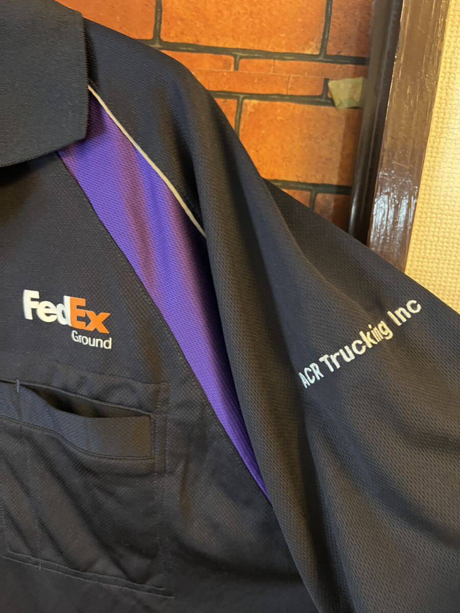 ワークシャツ 半袖 ポロシャツ FedEx フェデックス サイズL 宅配系 スタッフ アメリカ古着の画像4