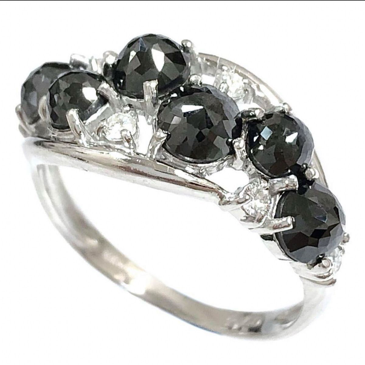 K18WG ブラック ダイヤモンド 2.50ct ダイヤ リング 指輪 男女兼用