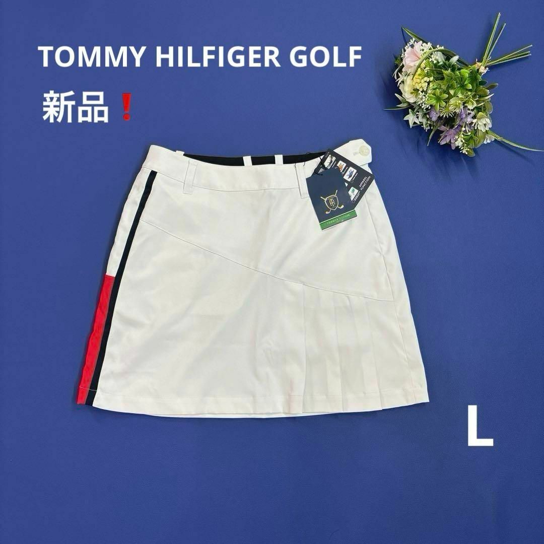 新品トミーヒルフィガーゴルフ　L スカート　フリル　プリーツ　ホワイト　白　アシンメトリー　フレア　TOMMY HILFIGER GOLF