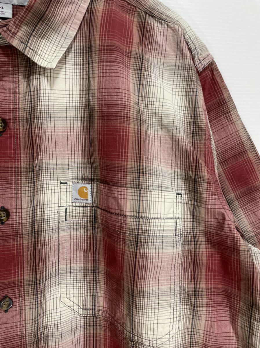 carhartt カーハート コットン半袖シャツ チェックシャツ　胸ロゴ メンズXL 良品綺麗_画像4