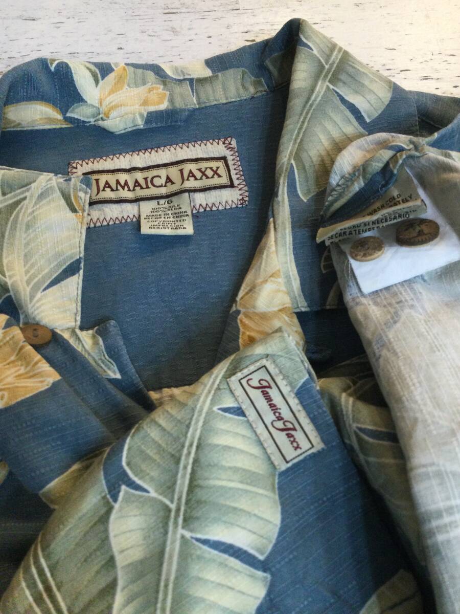 JAMAICA JAXX シルクシャツ アロハシャツ ハワイアン シルク半袖開襟シャツ メンズL 良品_画像10