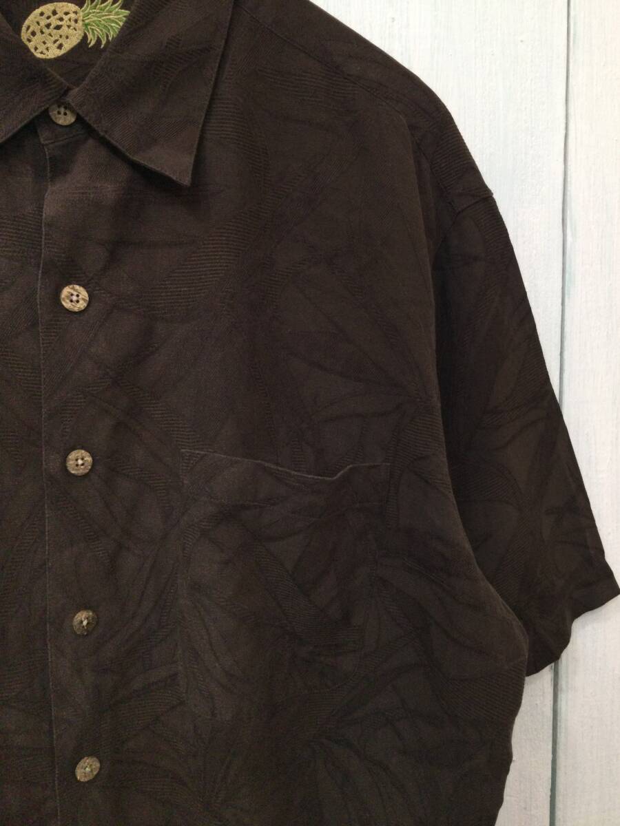 CARIBBEAN アロハシャツ ハワイアン シルク×コットン 単色地柄 半袖シャツ メンズL 茶系 良品綺麗_画像5