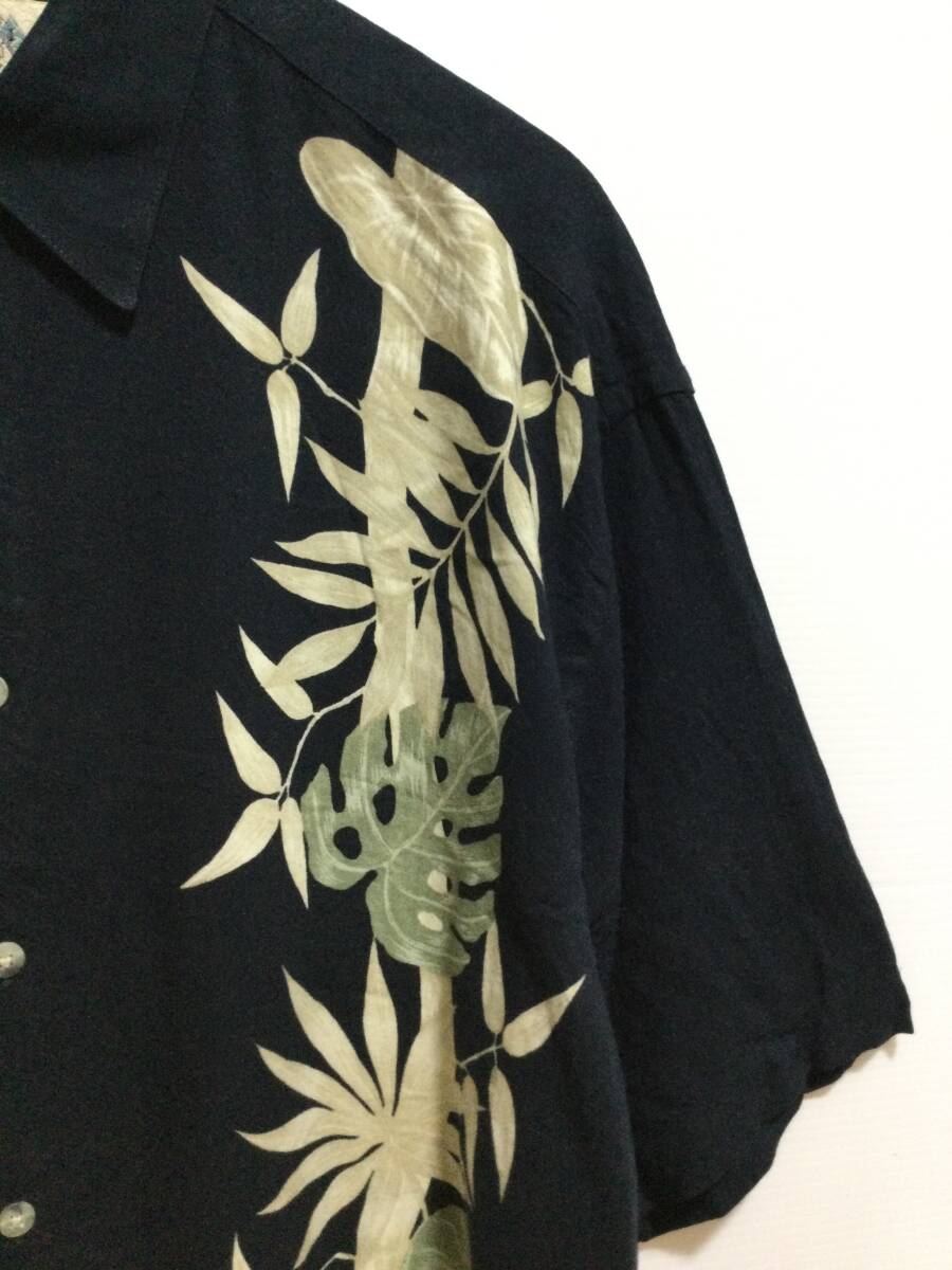 CAMPIA アロハシャツ ハワイアン レーヨン半袖シャツ 黒 メンズM大きめ 良品綺麗_画像5