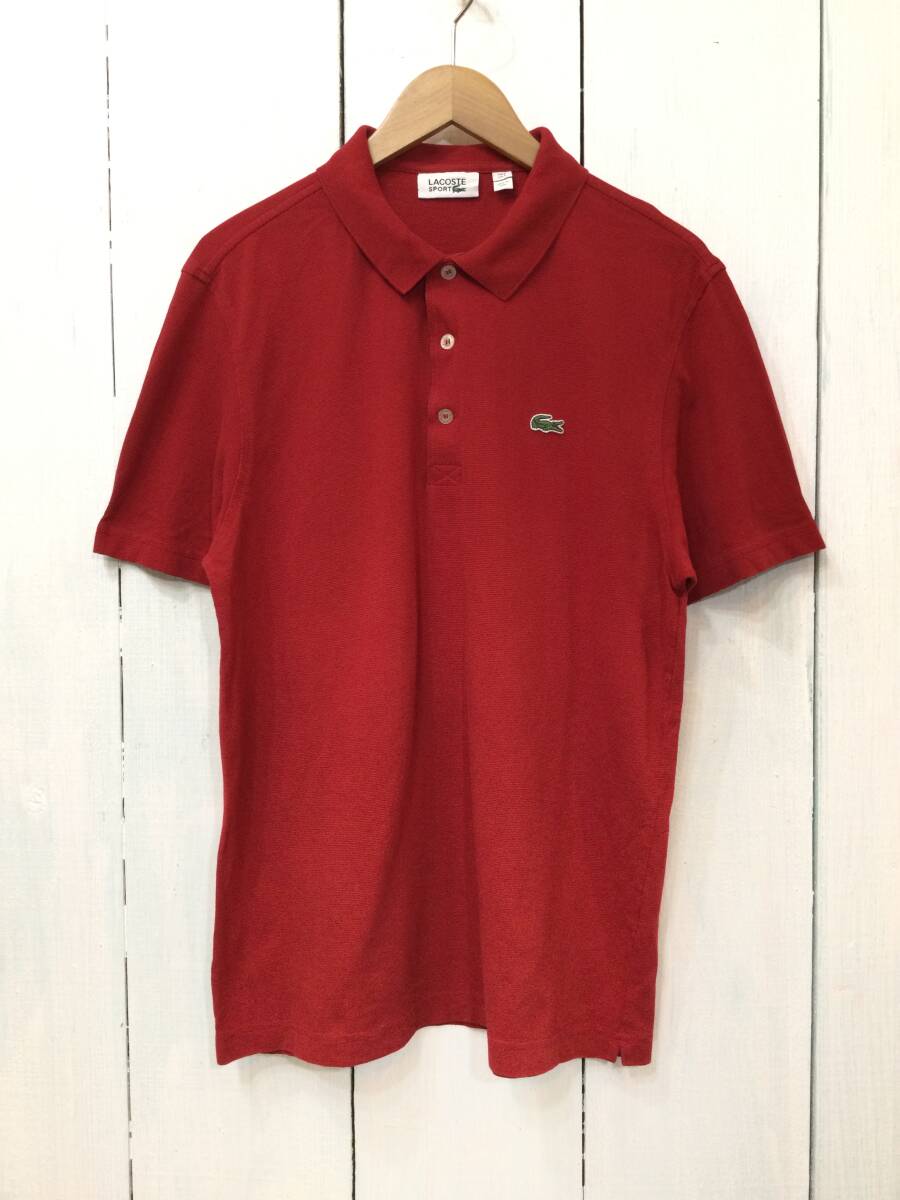 LACOSTE ラコステ コットン半袖ポロシャツ ポロシャツ 胸ロゴ サイズ6 メンズL 濃いめ赤 良品綺麗 _画像1