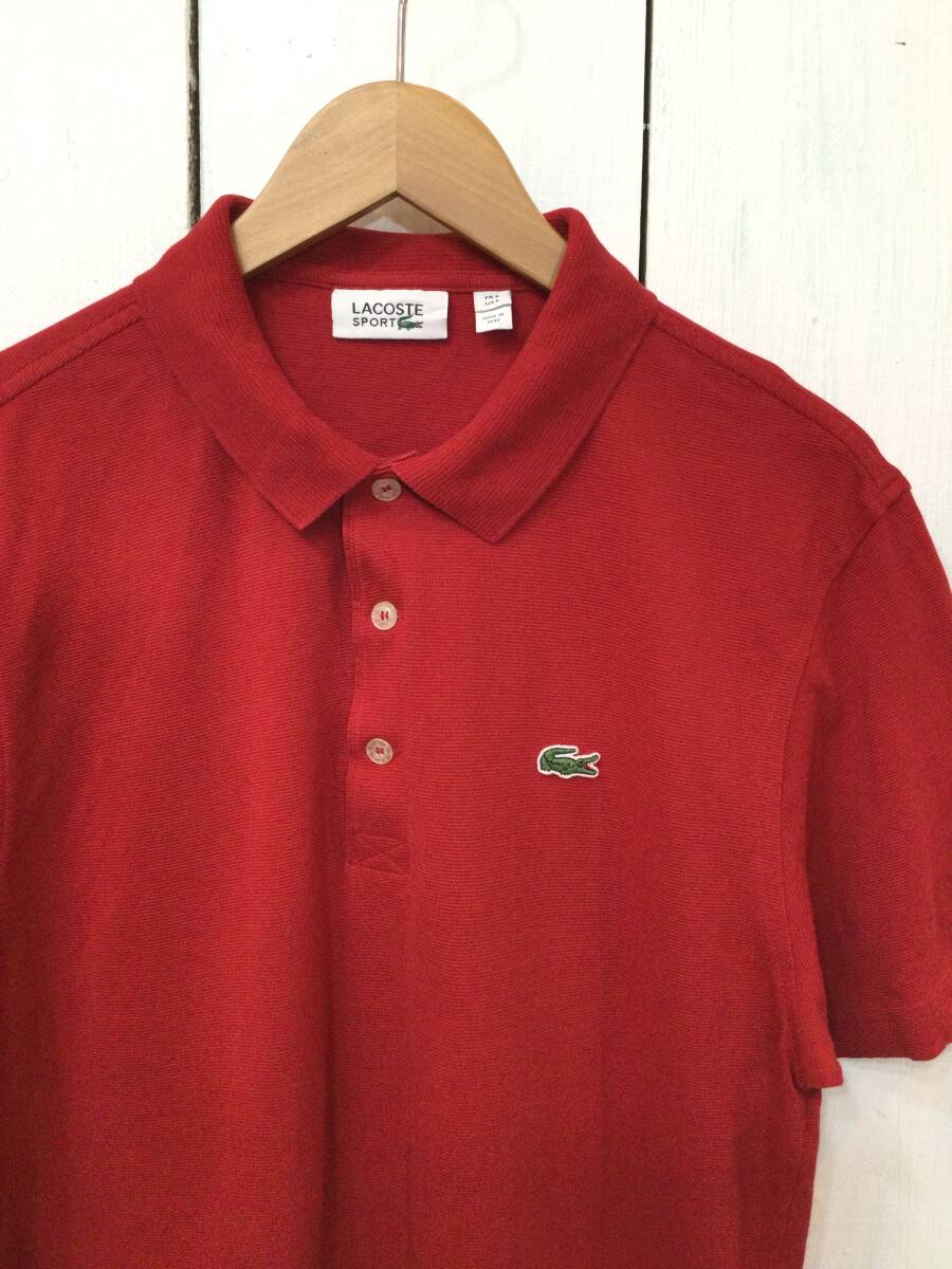 LACOSTE ラコステ コットン半袖ポロシャツ ポロシャツ 胸ロゴ サイズ6 メンズL 濃いめ赤 良品綺麗 _画像2