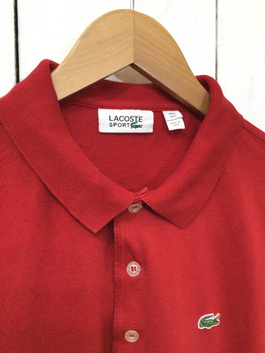 LACOSTE ラコステ コットン半袖ポロシャツ ポロシャツ 胸ロゴ サイズ6 メンズL 濃いめ赤 良品綺麗 _画像3