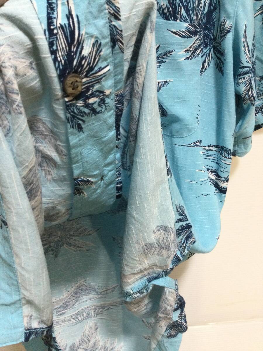 GEORGE アロハシャツ ハワイアン レーヨン半袖開襟シャツ メンズM 大きめ 水色系 良品綺麗_画像7