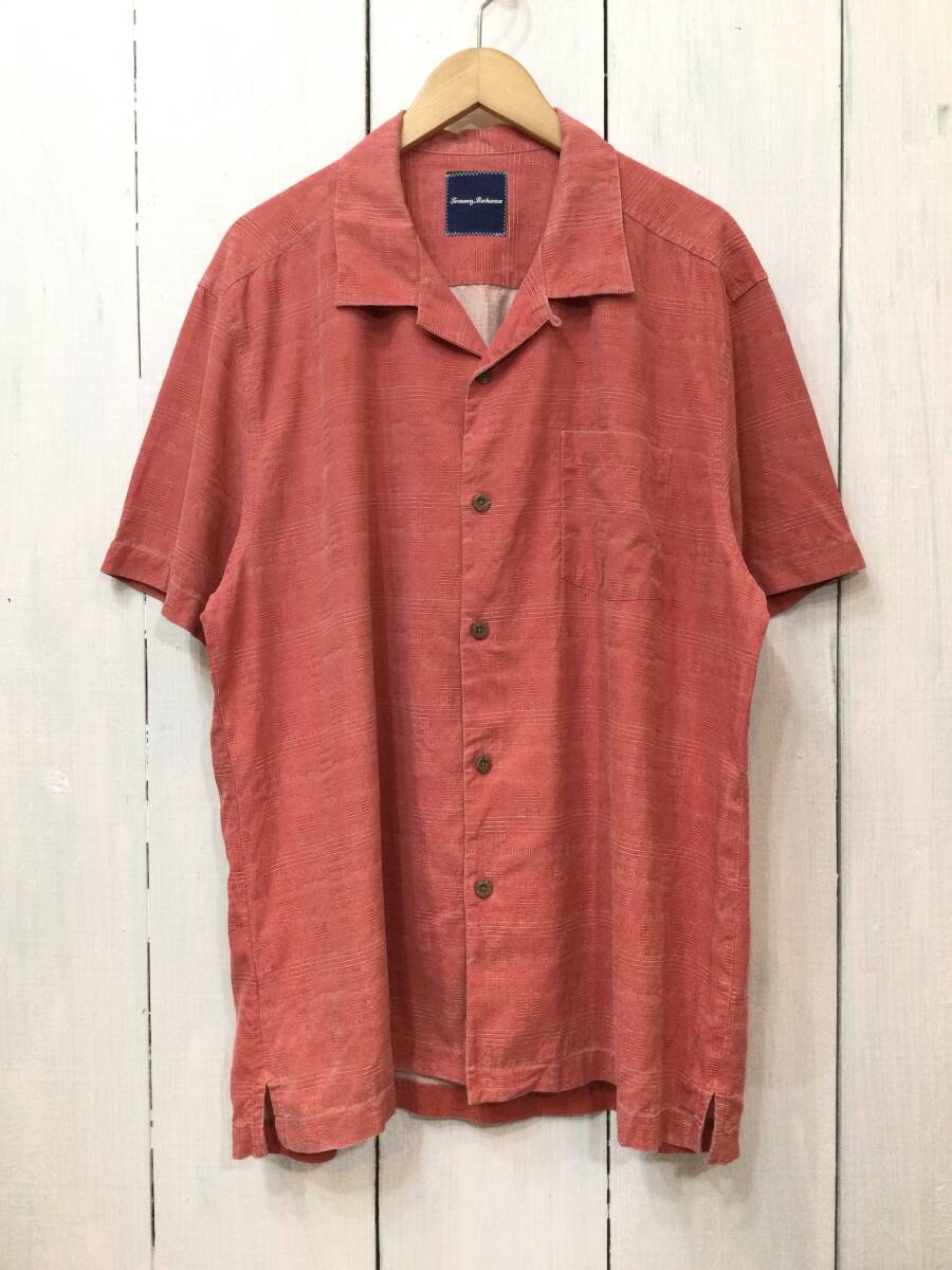 TOMMY BAHAMA トミーバハマ シルクシャツ アロハシャツ ハワイアン 単色シルク 半袖開襟シャツ メンズXL 良品_画像1